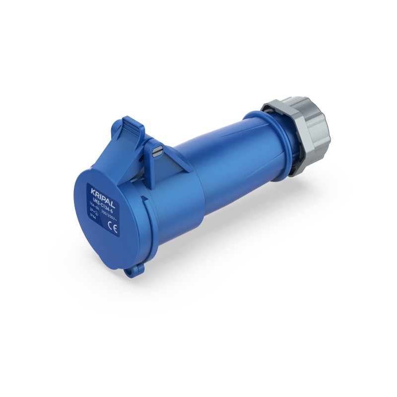 Conector industrial UKS-C IP44 para montagem em cabo, 3P/4P/5P, 16A/32A, tomada CEE