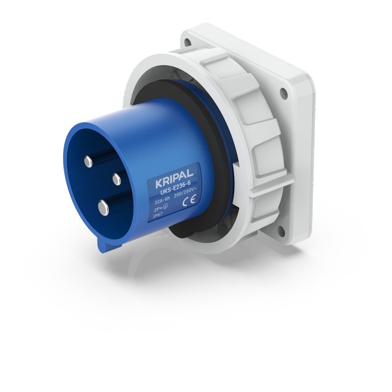 UKS-E IP67 Panel Mount 3P/4P/5P Industrial Power Plug 16A/32A CEE Plug