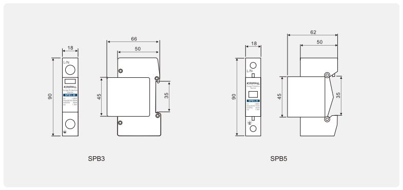SPB Series AC Power Surge Protector 3Pole dimension