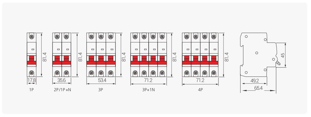 UKB5 MCB 6-63A 1Pole Dimensions UKB5 MCB 6-63A 1Pole Dimensions