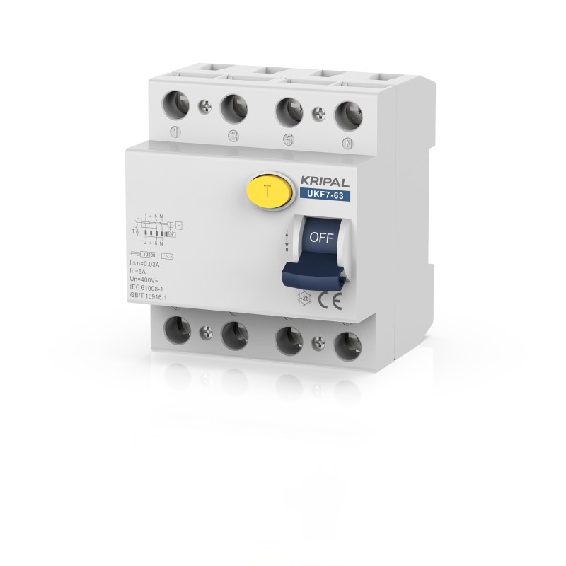 UKF7-63 ELCB 4Pole 400V AC RCD 30Ma 6A Residual Current Circuit Breaker