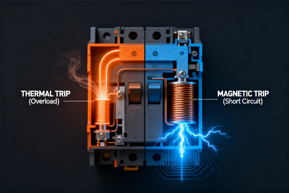 How a Thermal‑Magnetic Circuit Breaker Detects Overload and Short Circuit Conditions
