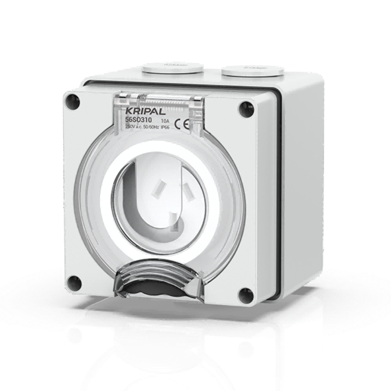 56SO Weatherproof Socket Outlet 250V 10A 3 Flat PIN IP66 Surface Mount