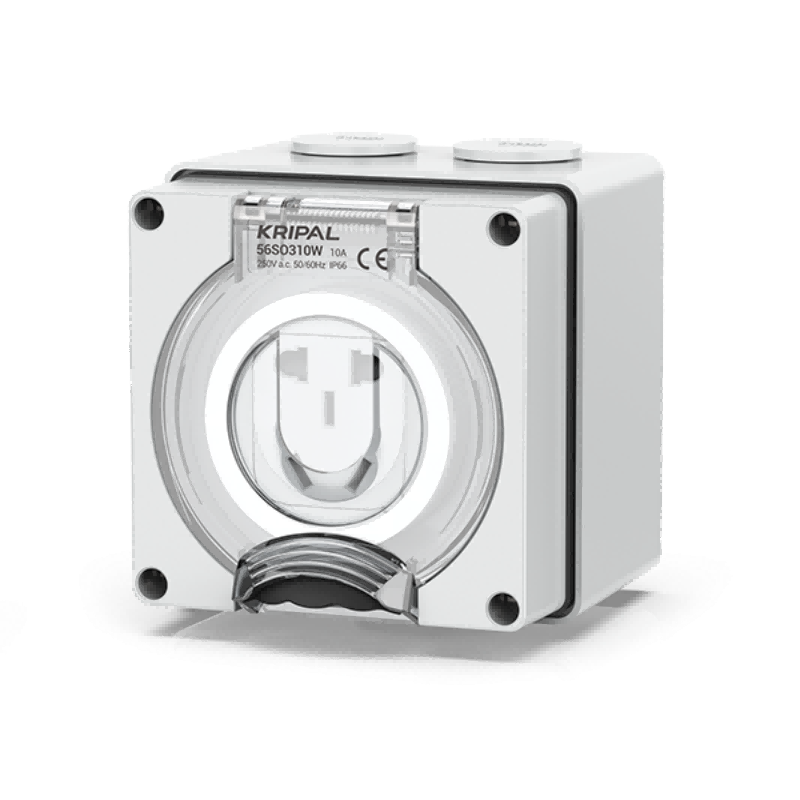 56SO Weatherproof Socket Outlet 250V 10A 3 Flat PIN IP66 Surface Mount