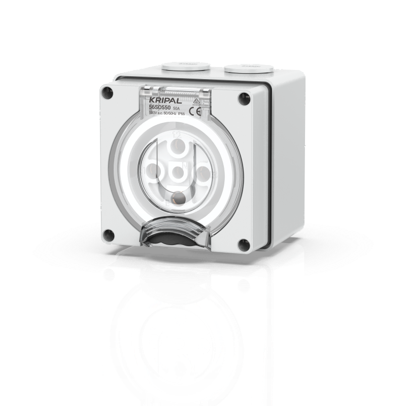 56SO Weatherproof Socket Outlet 500V 50A 5 Round PIN IP66 Surface Mount