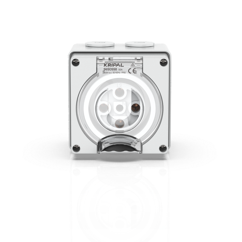 56SO Weatherproof Socket Outlet 500V 50A 5 Round PIN IP66 Surface Mount