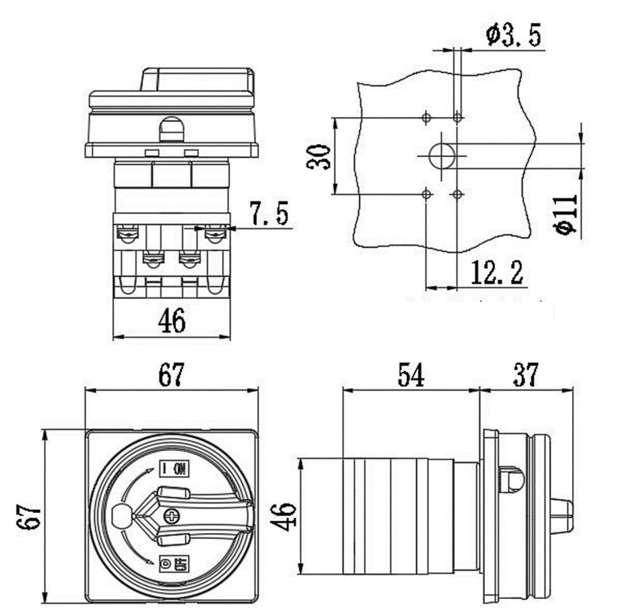 Panel Mount 100A dimensions