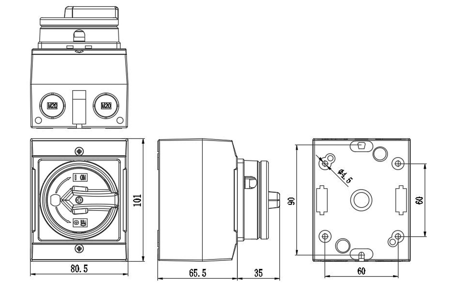 UKP0 Rotary Isolating Switch dimensions
