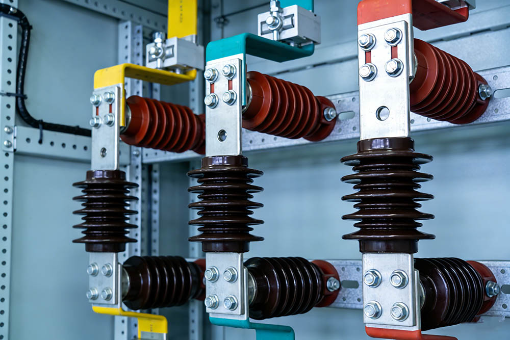Electrical isolator switch components close-up