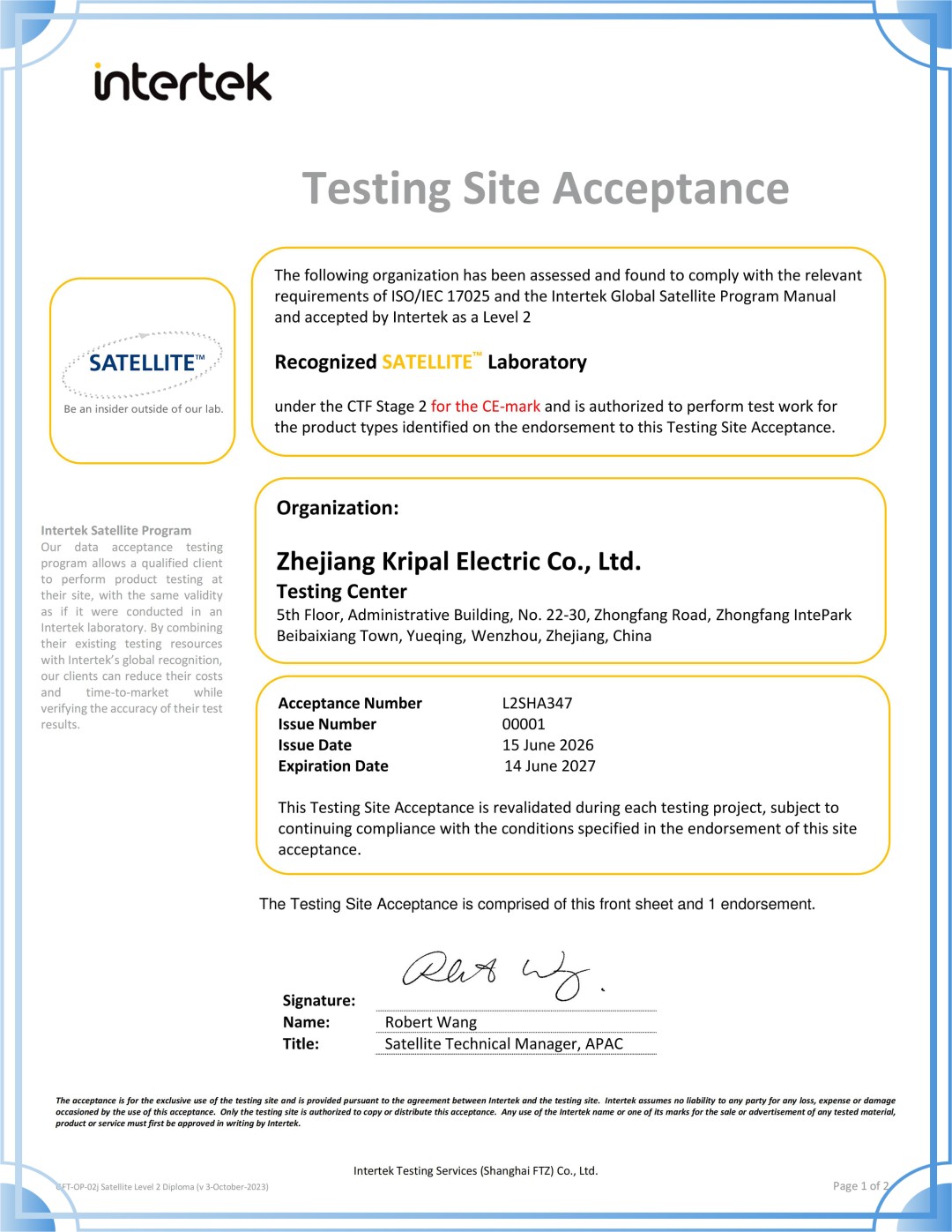KRIPAL Electric Testing Center Earns Intertek Global Satellite Laboratory Qualification
