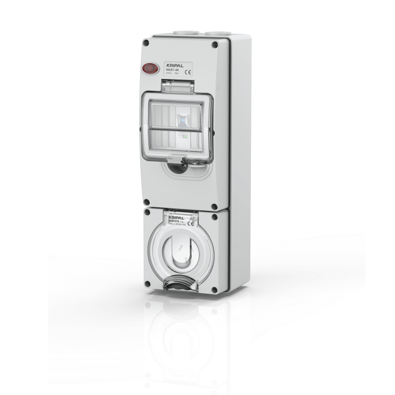 KRIPAL 56CV-E IP66 combination switched socket with circuit protection for exposed outdoor power distribution, Zhejiang China
