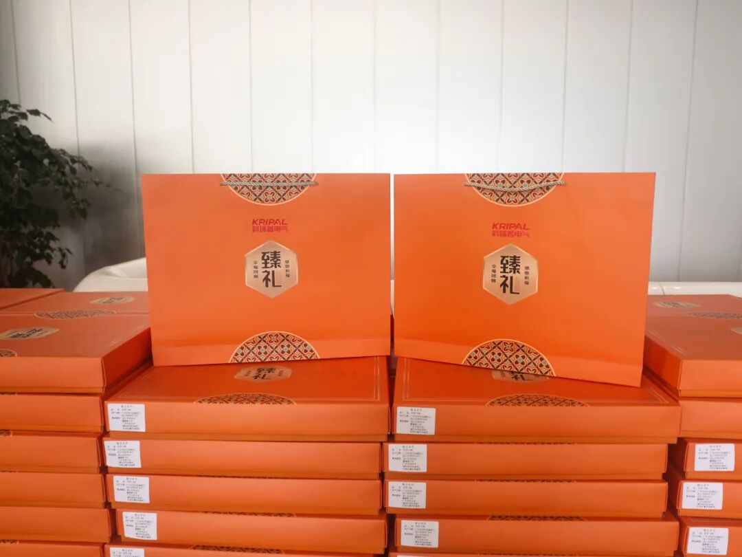 Stacks of Mid-Autumn Festival gift boxes prepared by KRIPAL Electric for every employee