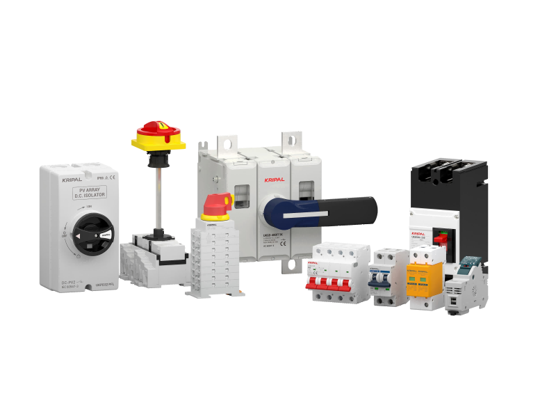 KRIPAL Solar DC electrical components including PV array DC isolators, DC MCBs and terminal blocks for photovoltaic systems